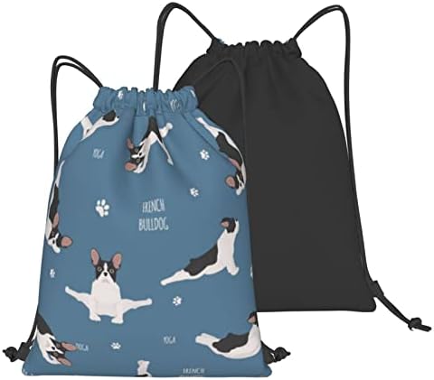 Unisex İpli sırt Çantası Yoga Köpekler Fransız Bulldog Polyester Cinch Çuval, su Geçirmez Spor Spor Çantası Rahat Sırt Çantası