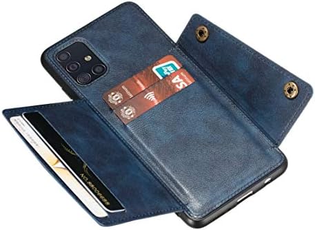 Cep Telefonu Kılıfı ıçin Büyük Samsung Galaxy A31 Çift Toka PU + TPU Darbeye Manyetik Koruyucu Kılıf Kart Yuvası ıle (Renk: Mavi)