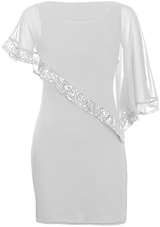 XSSFCC Kadın Artı Boyutu Yaz Elbiseler Soğuk Omuz Yerleşimi Asimetrik Şifon Straplez Sequins Elbise