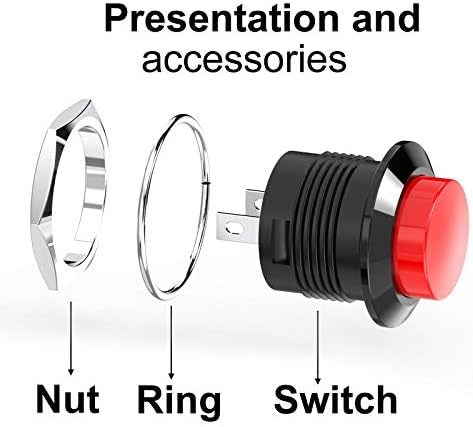 DIYhz Anlık Push Button Anahtarı Mini Hiçbir Kilit Yuvarlak Anahtarı AC 250 V / 3A AC 125 V / 6A Off-ON Kırmızı & Siyah Kap (10