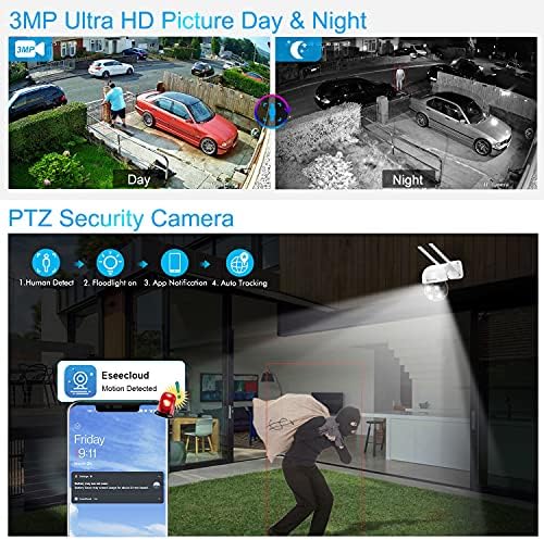 Açık PTZ Güvenlik Kamera Ultra-HD 3MP Spolight WiFi Kamera, Pan Tilt IP Kamera için YESKAMO NVR Sistemi Add-on, 2 Yönlü Ses Ev