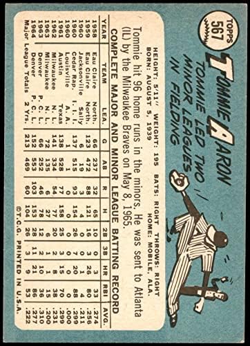 1965 Topps 567 Tommie Aaron Milwaukee Braves (Beyzbol Kartı) Dekanın Kartları 5-ESKİ Braves