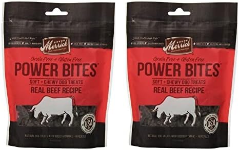 Merrick Güç Isırıkları Tüm Doğal Tahıl Ücretsiz Glutensiz Yumuşak ve Chewy Çiğniyor Köpek Davranır Gerçek Sığır Eti, 6 OZ