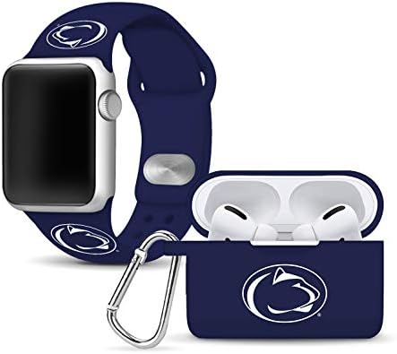 Penn State Nittany Lions Silikon saat kayışı ve Kılıf Kapak Combo Paketi Apple Watch ve AirPods Pro Pil Kutusu ile Uyumlu