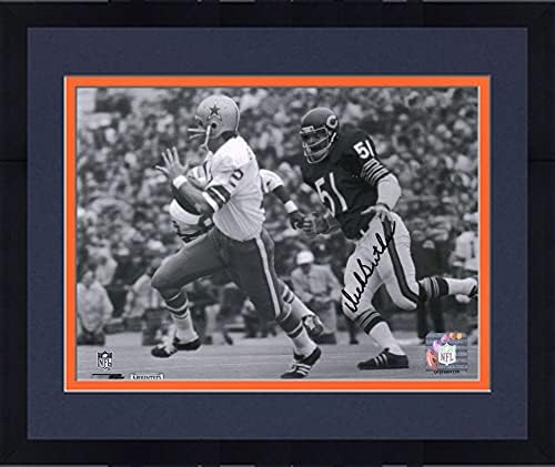Çerçeveli Dick Butkus Chicago Bears İmzalı 8 x 10 Siyah-Beyaz Chasing Staubach Fotoğrafı-İmzalı NFL Fotoğrafları