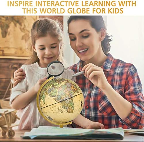 Çocuklar için Işıklı Dünya Küresi, Standlı Dünyanın Antika Küreleri, Vintage Dünya Küre Lambası 9 İnç, 16 Renk, Retro Işıklı