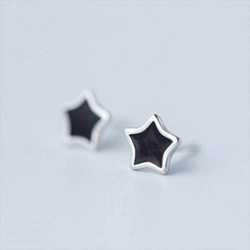 TYERY S925 Gümüş Küpe, Kadın Kore Siyah Küçük Yıldız Küpe, Edebi Pentagram EarringsA Çifti, 925 Gümüş