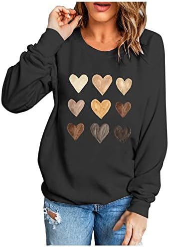 Sevgililer Günü Hediye T-Shirt Kadınlar için Crewneck Uzun Kollu Mektup Baskı T Shirt Aşk Kalp Grafik Bluz Tee Tops
