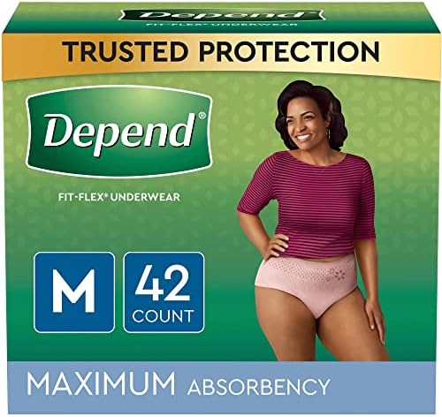 Depend Fit-Flex Kadın Maksimum İnkontinans İç Çamaşırı, M, Açık Pembe, 42 Sayım (4'lü Paket | Toplam 168 Ct)