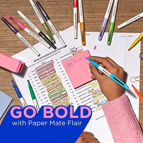 Paper Mate Flair Keçeli Kalemler, Kalın Uçlu (1,2 mm), Çeşitli Renkler, 12 Sayım