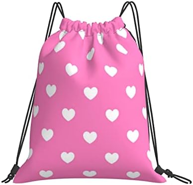marat Polka Dot Beyaz Kalpler Pembe Unisex ipli sırt çantası Polyester Toplu Dize Çanta Su Geçirmez Sırt Çantası Spor Salonu