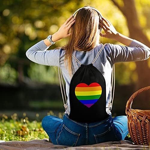 LGBT Eşcinsel Gurur Bayrağı Tuval İpli sırt çantası omuzdan askili çanta Rahat Sırt Çantası Spor Yoga Seyahat Plaj Okul 35x50