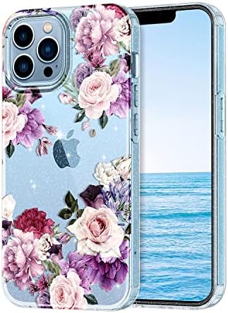 ıphone 13 için Lambase Pro Max Durumda, çiçek Kristal Temizle Bling Sparkly Glitter Parlak Slim Fit Sert PC Damla Koruma Darbeye