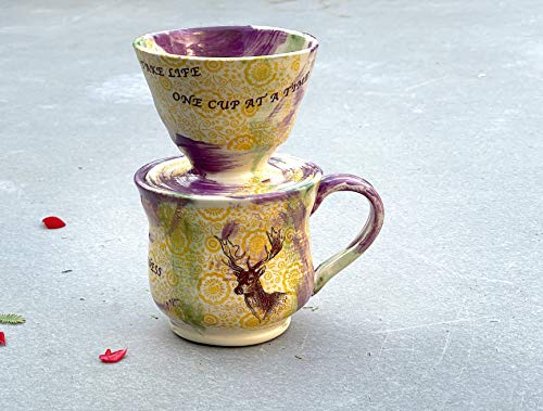 Saf Mutluluk Kupa Üzerine Dökün ve Damlatıcı Koni Seti, el yapımı Seramik Mutfak Sanat Tek Fincan Kahve Makinesi