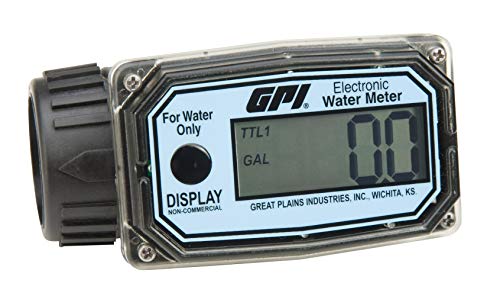 Dijital LCD Ekranlı GPI 01N31GM Naylon Türbin Su Debimetresi, 3-30 GPM, 1 İnç FNPT Giriş/Çıkış (113255-4)