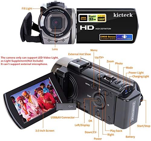 Video Kamera Kamera dijital kamera Kaydedici kicteck Full HD 1080 P 15FPS 24MP 3.0 İnç 270 Derece Rotasyon LCD 16X Zoom Kamera