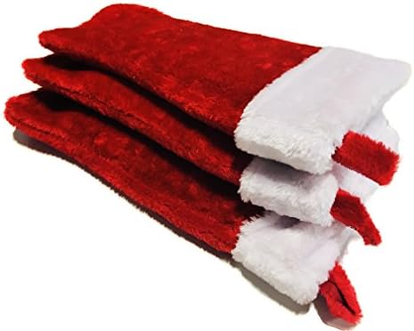 Essential-Living360 3'lü Set: Noel Çorapları Klasik Kırmızı 18 Kabarık Beyaz Manşetler Süslemeler ve Çorap Dolguları için Kırmızı