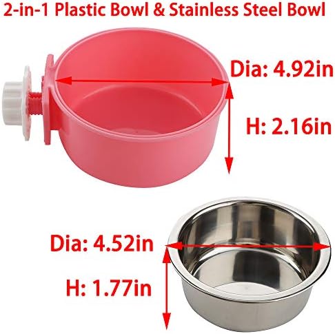 2 Paket Pet Gıda Su Kase Plastik Havza ve Paslanmaz Çelik Havza Combo Monte Gıda Havzası Çanak için Tavşan Chinchilla Hamster
