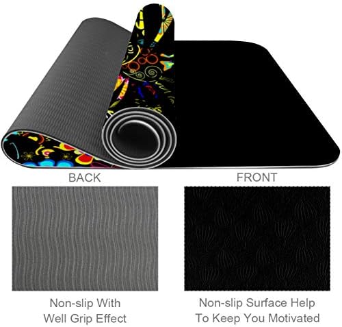 Unicey Siyah Kelebek Yoga Mat Kalın Kaymaz Yoga Paspaslar Kadınlar ve Kızlar için egzersiz matı Yumuşak Pilates Paspaslar, (72x24