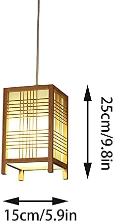 SHUANGZ kare ahşap avize Vintage tavan kolye ışık doğal bambu abajur Flushmount ışık asılı ışık E27 ayarlanabilir kordon ile