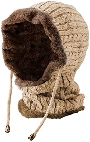 Abimy Moda Polar Örme Şapka, Uzun Boyun Kollu Tasarım Kalınlaşmak Kap, Polar Bere Şapka Eşarp, Şapka Kalın Kafatası Kayak Kap