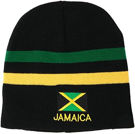 Armycrew Yeşil, Sarı Şerit Jamaika Bayrağı ve Metin İşlemeli Kısa Bere Şapka