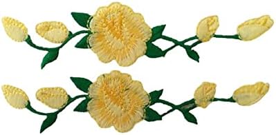 Lot 2 adet Sarı Gül Çiçek Nakış Demir On Aplike Yama
