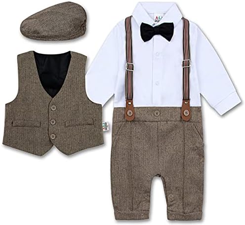 A & J TASARIM Bebek Boys Kıyafet Seti, 3 adet Beyefendi Romper & Yelek & Bereliler Şapka