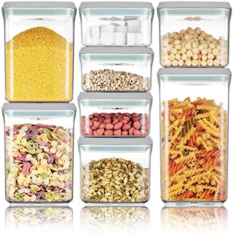 ANAN 8 Parçalı POP Konteyner Seti, Kapaklı Hava Geçirmez Gıda Saklama Kabı, Kiler için BPA İçermeyen İstiflenebilir Tahıl Kabı