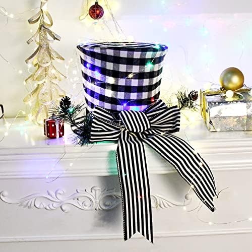 Noel Ağacı Topper Şapka ile Yay, noel Ağacı Dekorasyon Siyah ve Beyaz Çizgili Silindir Şapka Süs için Noel Ağacı Noel / Tatil/Kış
