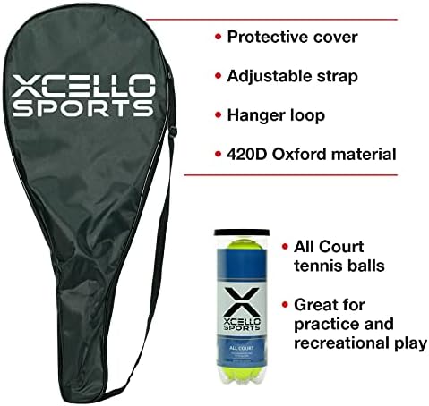Xcello Sports 2 Kişilik Alüminyum Tenis Raketi Seti - İki Raket İçerir. Altı Tüm Mahkeme Topu ve iki Taşıma Çantası - 23 veya