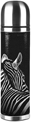 Siyah & Beyaz Zebra Paslanmaz Çelik Su Şişesi 15 OZ Geniş Ağız Çift Duvar Vakum Yalıtımlı Su Şişesi Sızdırmaz Flask Spor Şişe