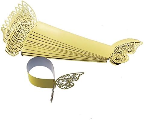 Sorive Paketi 24 Adet Lazer Kesim Kağıt Kelebek Peçete Halkaları Düğün Masa Dekorasyon (Altın)