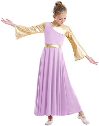 IBAKOM Övgü Dans Elbiseleri Kız Metalik Altın Ayin Lirik Giyim Tam Boy Kilise Ibadet Kostüm