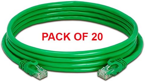 (20'li Paket) Cat6 Ethernet Kablosu, Altın Kaplama Erkek-Erkek-10 ft Yeşil