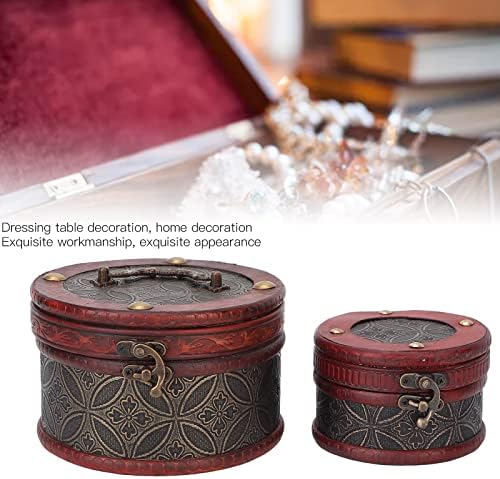 Shanrya Vintage Ahşap Kutu, Seyahat için Dekoratif Zarif Vintage Mücevher Kutusu 2 adet
