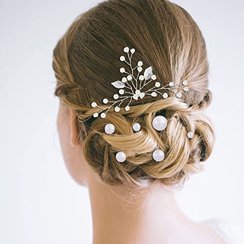 Cınacı 27 Paketi Gümüş Rhinestone İnci Yaprak Çiçek Düğün Gelin Dekoratif U-şekilli Metal Saç Pins Klipler Tokalarım Parti Headpieces