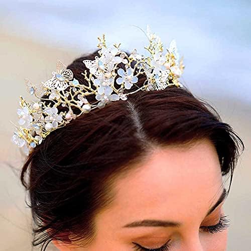 Eyret Vintage Tiara Altın Rhinestone Kraliçe Taç Kristal Kelebek Çiçek Tiaras ve Taçlar Düğün Gelin Tiara Başlığı Kadınlar ve