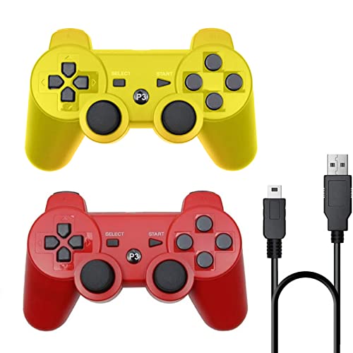 PS3 Denetleyici Kablosuz Bluetooth PlayStation 3 Uzaktan Şarj Kablosu ile (Altın + Kırmızı)