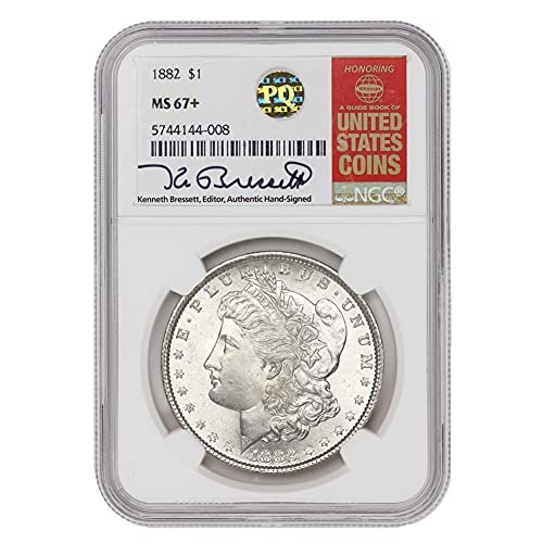 1882 Amerikan Gümüş Morgan Doları MS-67+ PQ, CoinFolio $1 MS67+ NGC tarafından Bressett Etiketini Onayladı