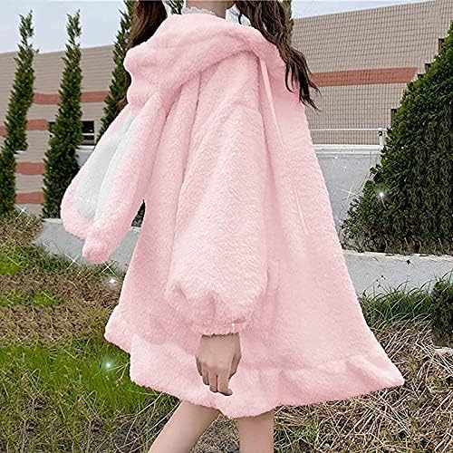 Sevimli Kawaii Tavşan Hoodie Ceket Palto Kadınlar için Moda Japon Bulanık Kabarık Tavşan Kapüşonlu Sweatshirt Dış Giyim