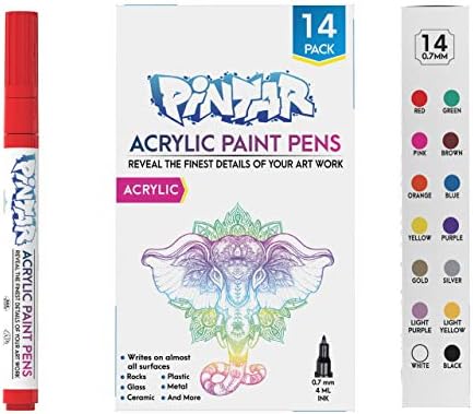 PİNTAR Premium Akrilik Boya Kalemleri-Kaya Boyama, Seramik Cam, Ahşap, Kağıt, Kumaş ve Porselen, Suya Dayanıklı Boya Seti, Yüzey