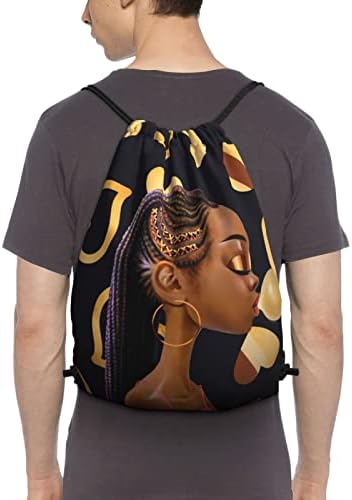 LMSM Afrika Amerikan İpli sırt çantası Siyah Kız Spor Spor Çanta Yoga Dans Yüzme Plaj saklama çantası Kadın Kızlar İçin