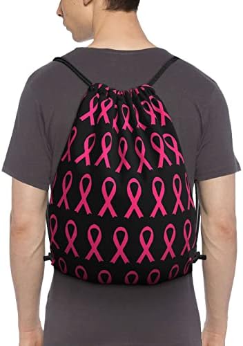 İpli sırt çantası meme kanseri şerit pembe dize çanta Sackpack spor salonu alışveriş spor Yoga için