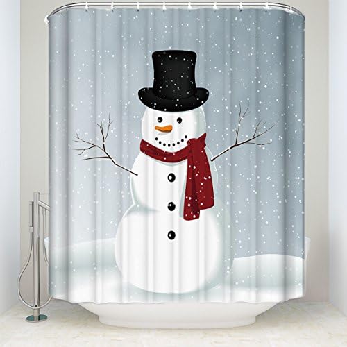 Vandarllin Özel Noel Kardan Adam Banyo Duş Perdesi, Su geçirmez Polyester Kumaş-Mavi Kırmızı Beyaz