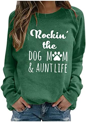 Dosoop Rockin ' Köpek Anne Teyze Hayat Tshirt kadın Sevimli Köpek Severler Gömlek Uzun Kollu Tişörtü T-Shirt Tees Tops