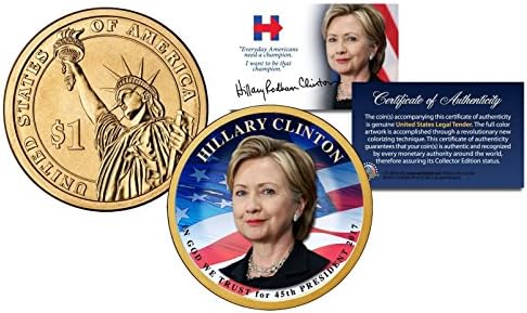 45. Başkan için Hillary Clinton Resmi Renklendirilmiş Başkanlık $ 1 Madeni Para