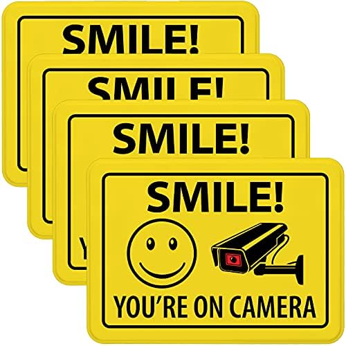 Excello Global Products Smile Security Surveillance Sign-Kolay Montajlı Yapışkan Şeritli İşletmeler için 5 x 7 Plastik İşaretler