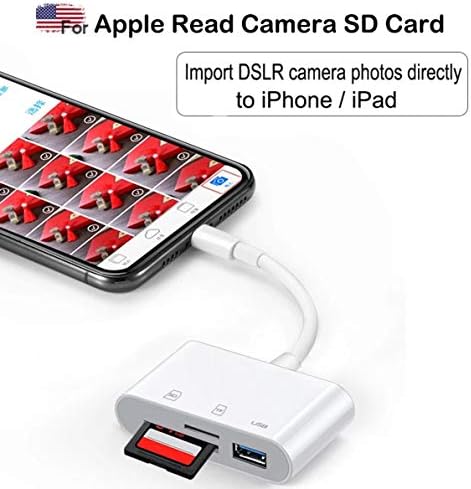 Apple Lightning Kamera Adaptörü, 3'ü 1 arada Çift USB 3 Kamera Adaptörü + SD Kart Kamera Okuyucu + Micro SD iPhone12/iPad için