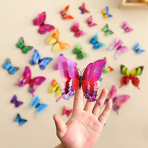 Pembe Kelebek Duvar Dekor için Kız Yatak Odası, Chilor Karışık 24 Pcs 3D Kelebekler Çıkartmaları Sanat Süslemeleri için Çocuk